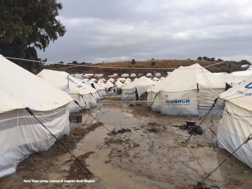 Tents in mud at the Kara Tepe camp, Lesvos © Aegean Boat Report