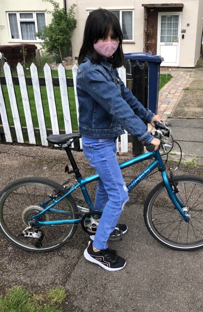 Salma on her blue bike